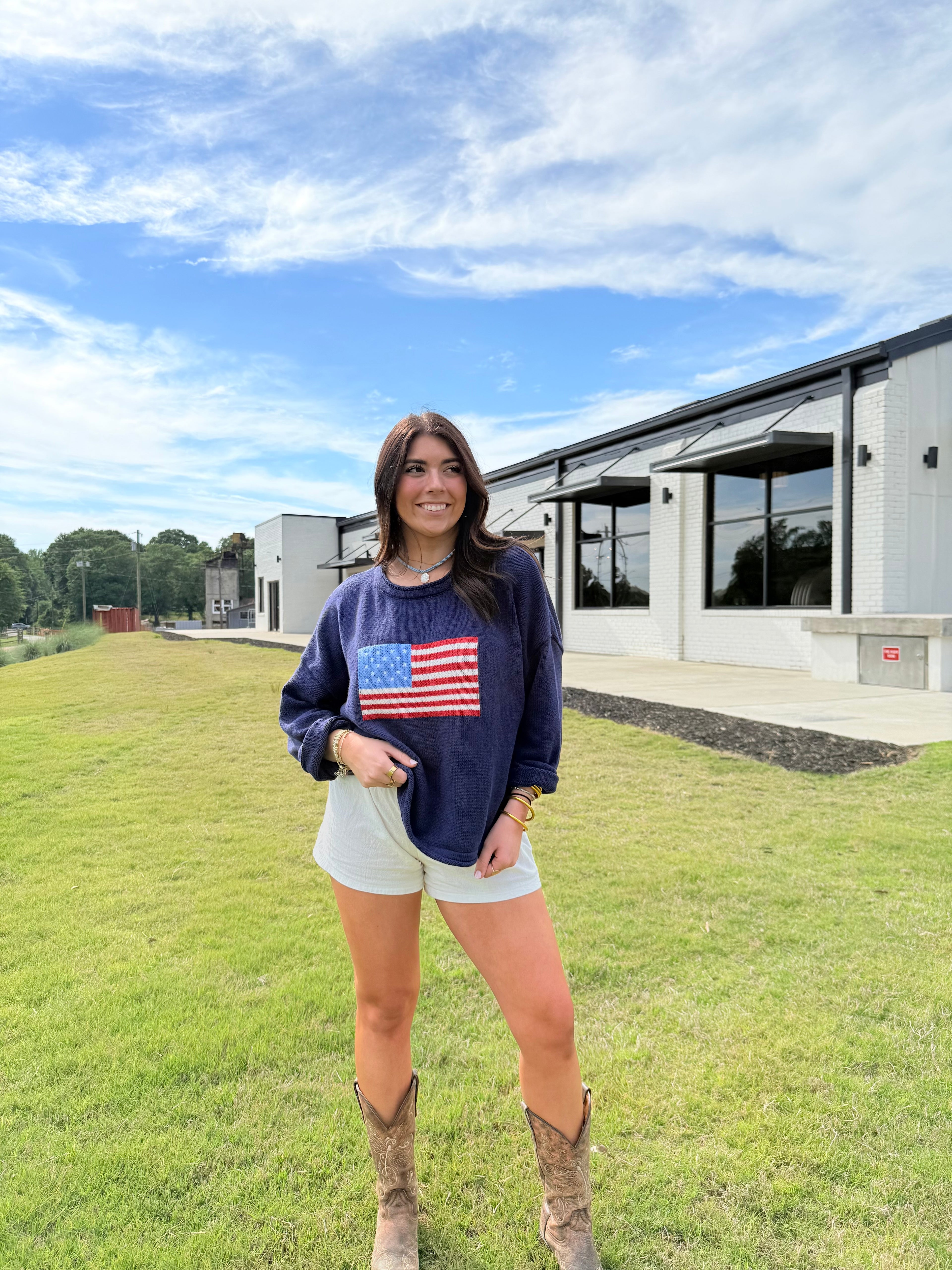 Graphic Knit Long Sleeve American flag sweater