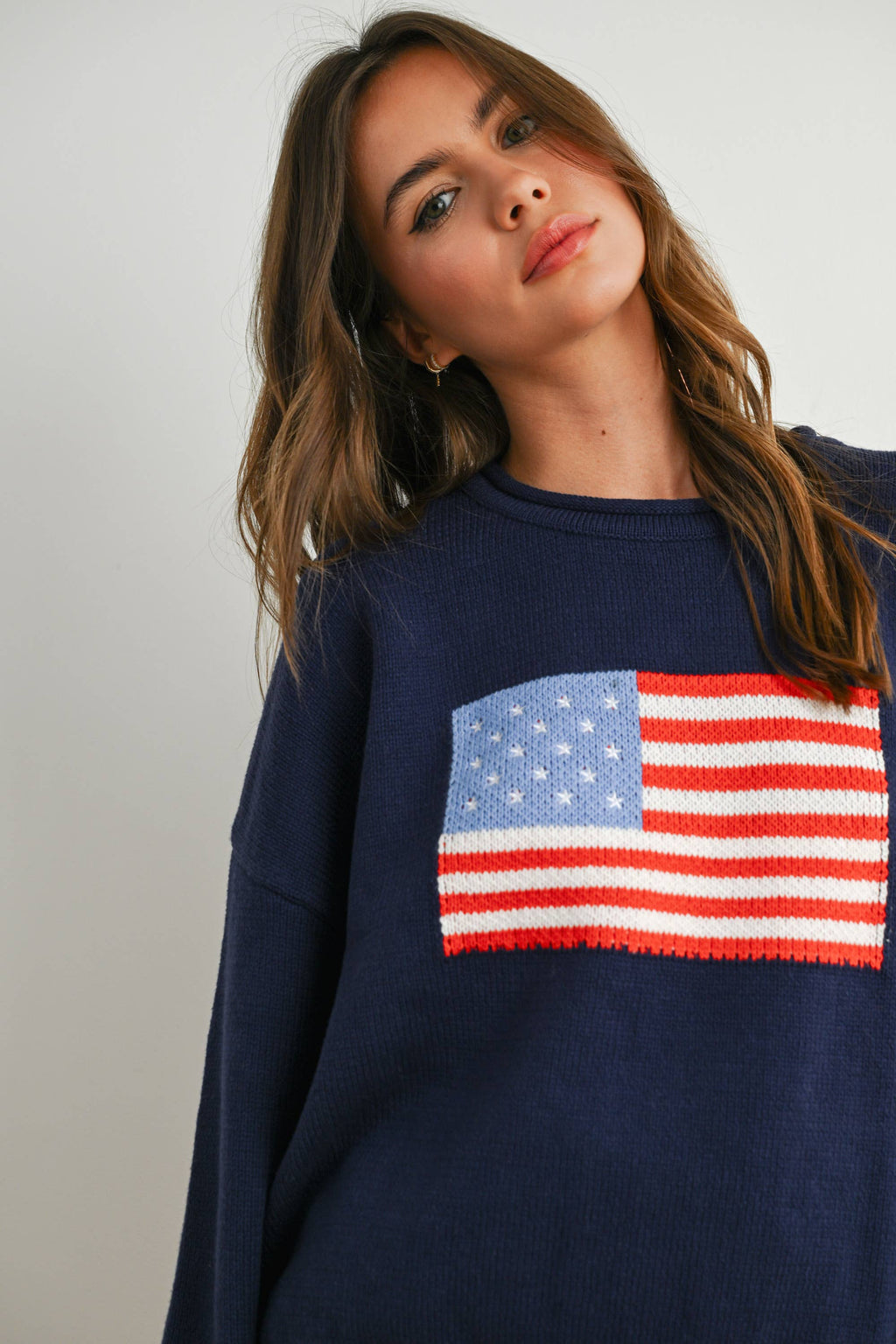 Graphic Knit Long Sleeve American flag sweater