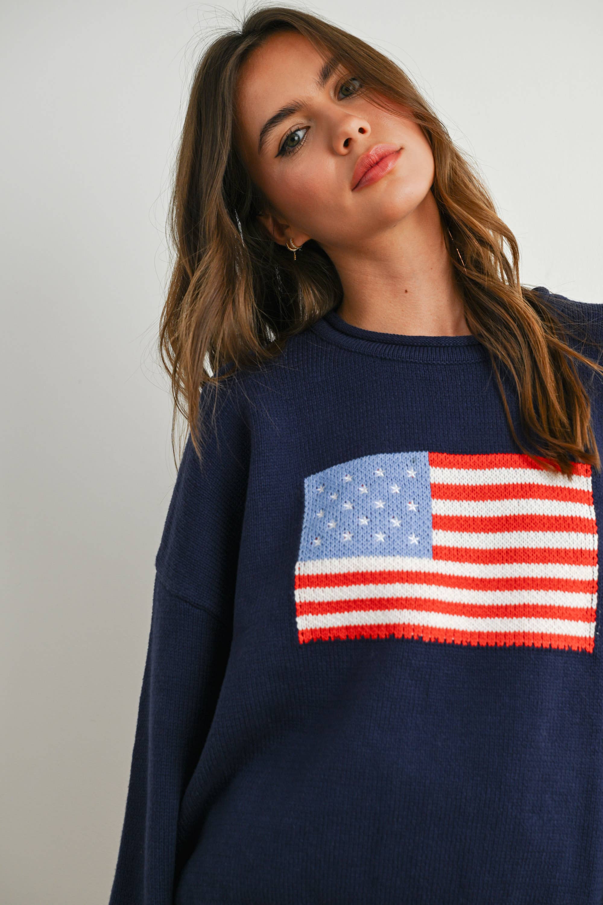 Graphic Knit Long Sleeve American flag sweater