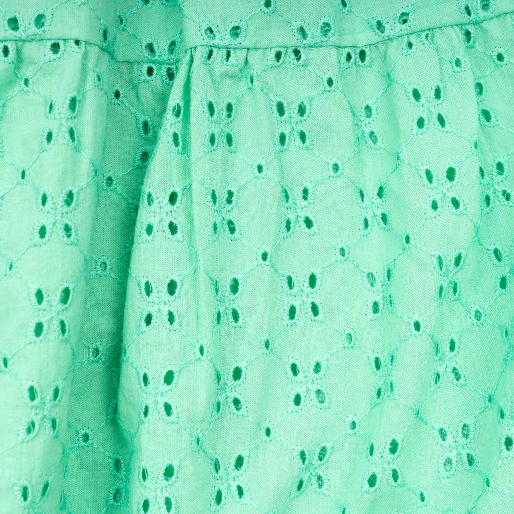 Green Eyelet Puff Sleeve Smocked Dress