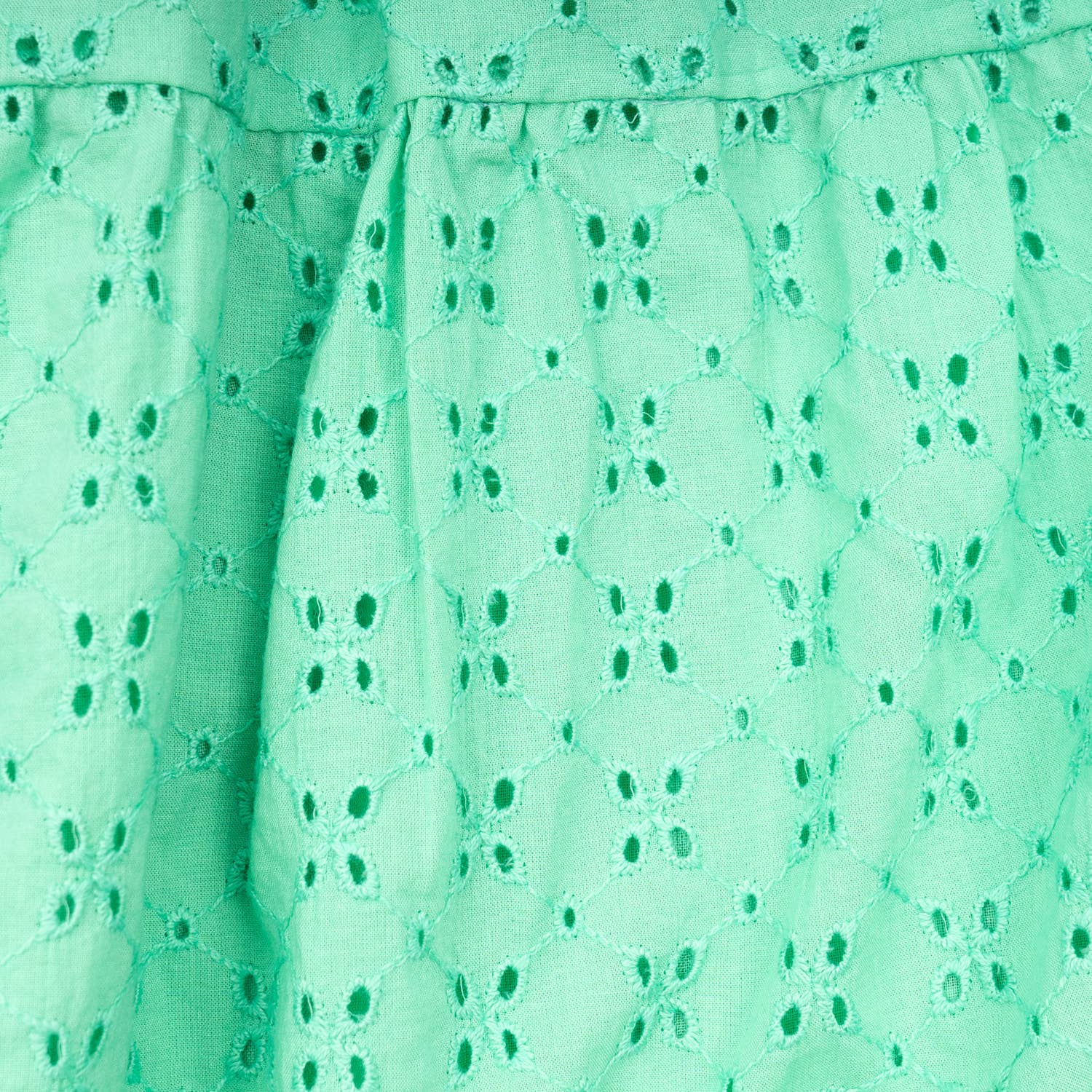 Green Eyelet Puff Sleeve Smocked Dress