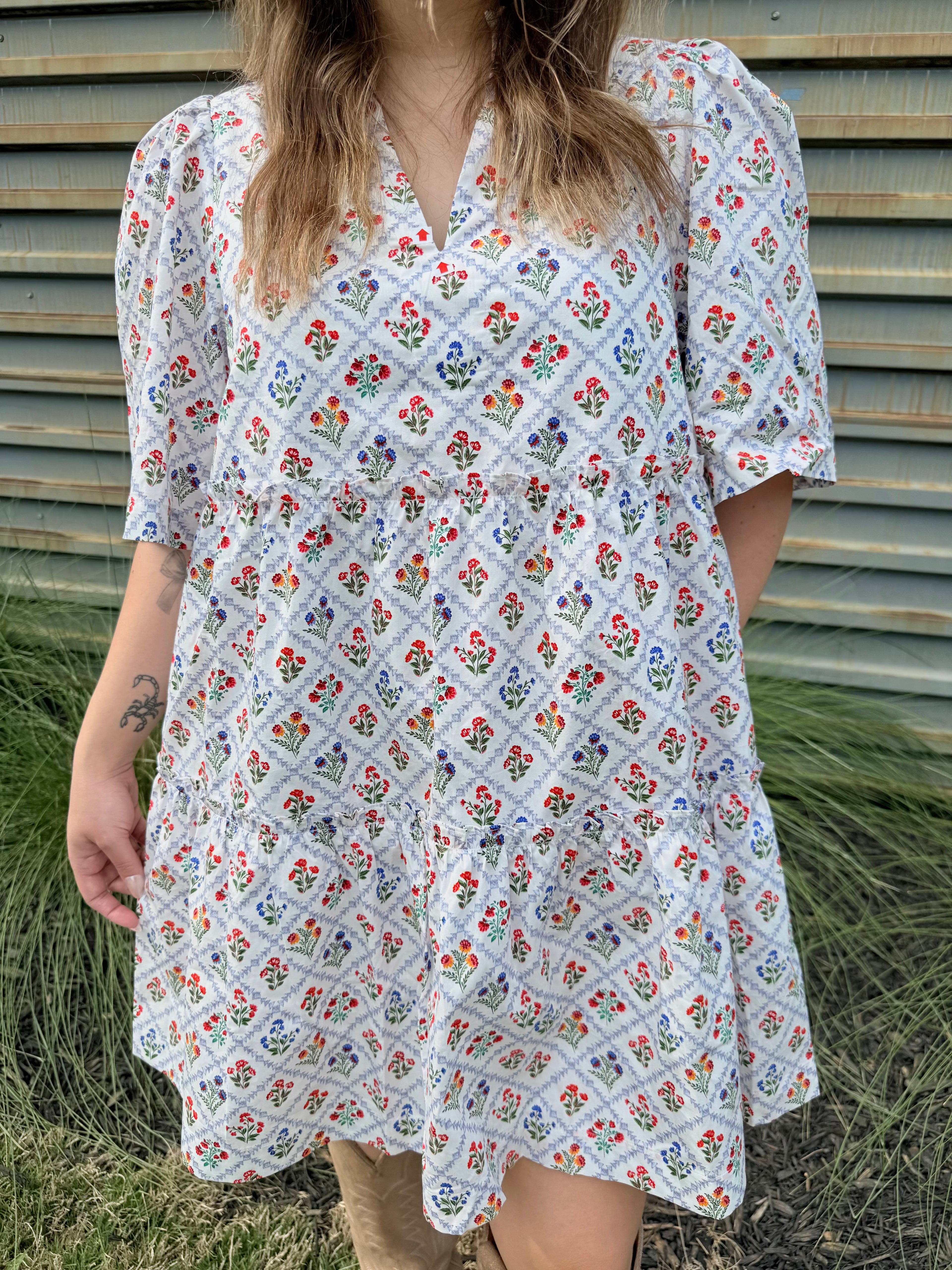 Lara Floral Dixie Split Neck Shift Dress