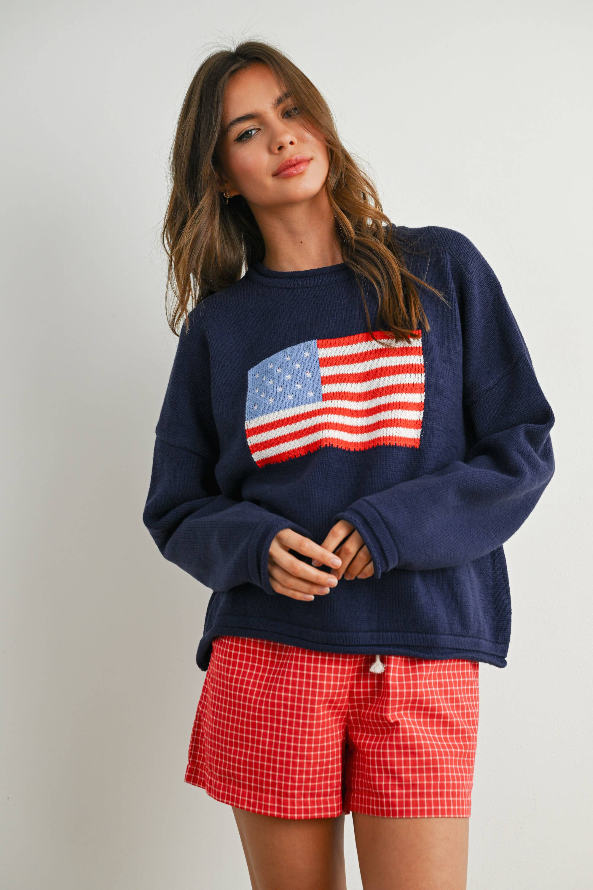 Graphic Knit Long Sleeve American flag sweater