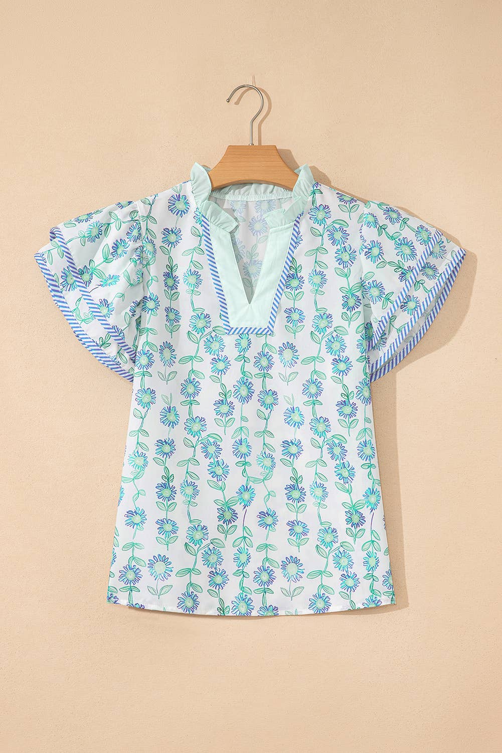 Floral Print Striped Contrast Patchwork Blouse